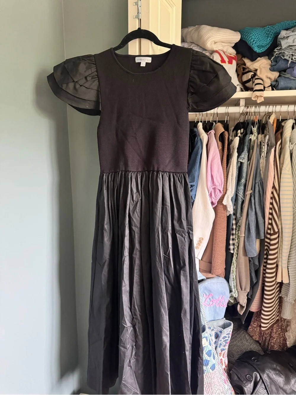 Black Puff Sleeve Midi Dress